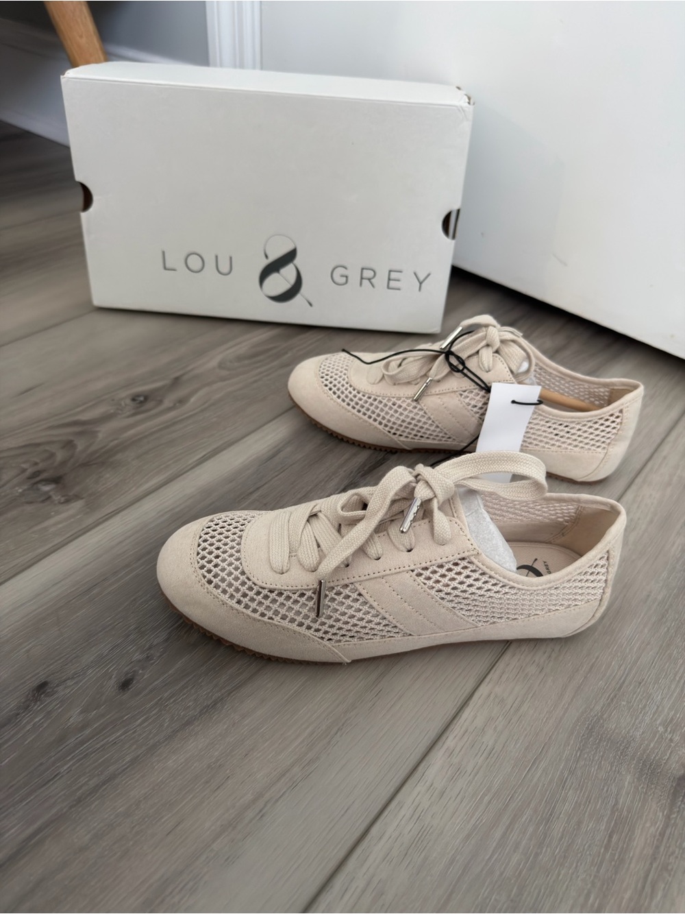 Lou & Grey Neutral Knit Lace-Up Sneakers in Light Beige